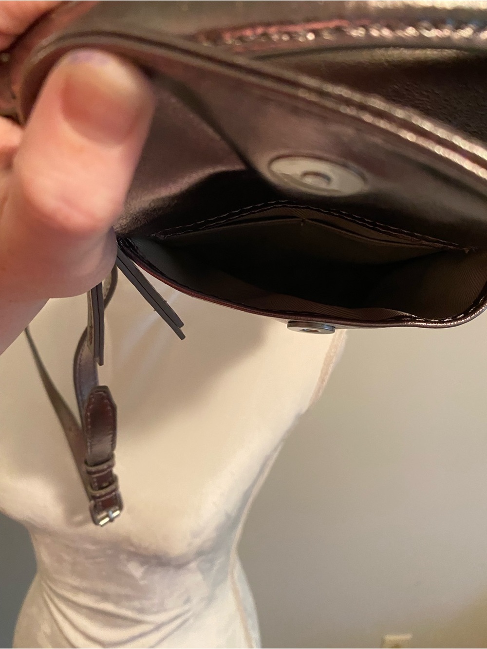 Metallic Crossbody Mini Backpack - Shiny Bronze American Leather Company - Picture 9 of 11